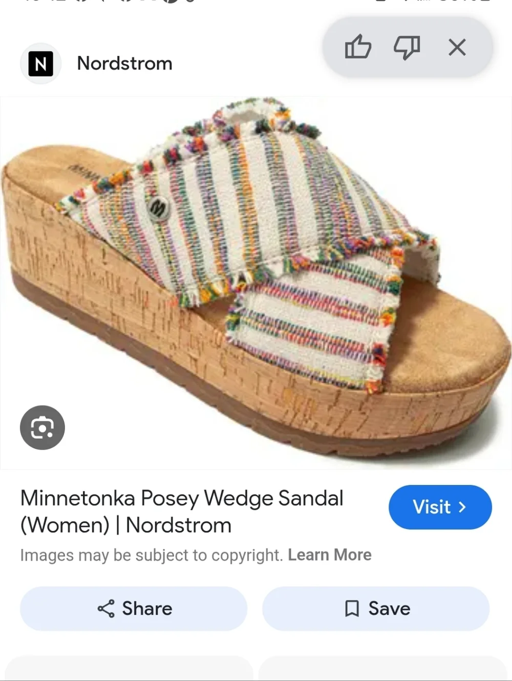 NWT.Minnetonka Multicolor Striped Cork Wedge Slide